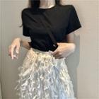 Short-sleeve Cutout Top Top - Black - One Size