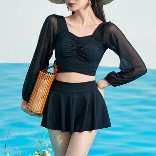 Set: Long Sleeve Wrap Swim Top + Swim Skirt