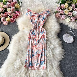 Cold Shoulder Printed Slit Dress