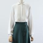 Long-sleeve Collared Blouse / Midi A-line Skirt