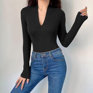 V-neck Long-sleeve Romper