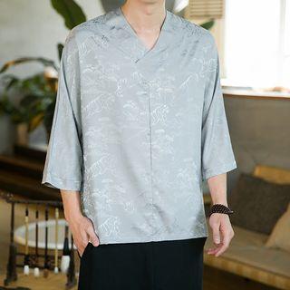 Short-sleeve V-neck Jacquard Top