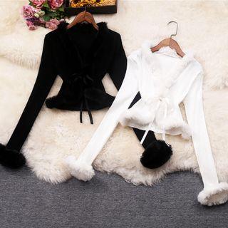 Fluffy Trim Open Front Cardigan