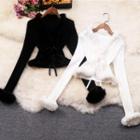 Fluffy Trim Open Front Cardigan