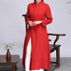 Long-sleeve Midi A-line Qipao Dress