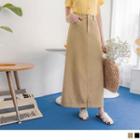 Mid-rise Plain Slit-back Cotton Maxi A-line Skirt