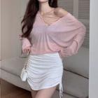 Long-sleeve Cold Shoulder T-shirt / Pencil Skirt
