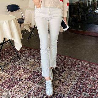 Fray-hem Brushed Fleece Lined Pants