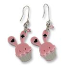 Sweet Pink Bunny Cupcake Of Heart Swarovski Crystal Dangle Earrings