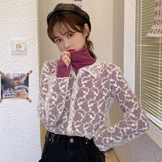 Long-sleeve Turtle-neck T-shirt / Lace Shirt