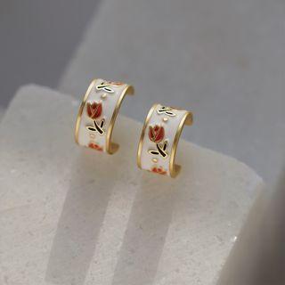 Flower Glaze Alloy Hoop Earring