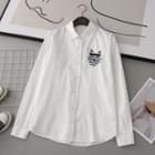 Long Sleeve Cat Print Shirt White - One Size