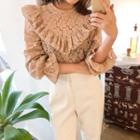 High-neck Frilled Lace Blouse