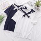 Mock Two-piece Sailor Collar Short-sleeve T-shirt