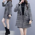 Set: Houndstooth Double-breasted Coat + Mini A-line Skirt