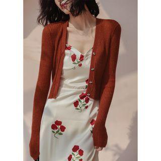 Plain Cropped Cardigan Rust Red - One Size