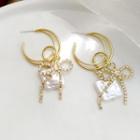 Bow Rhinestone Square Faux Pearl Dangle Earring 1 Pair - Gold - One Size