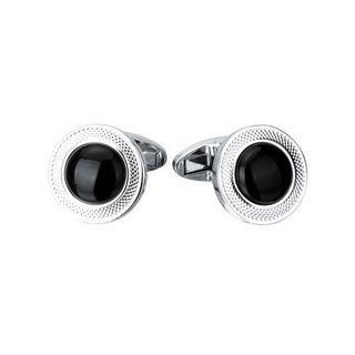 Fashion Elegant Geometric Round Black Agate Cufflinks Silver - One Size
