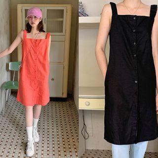 Buttoned H-line Pinafore Dress