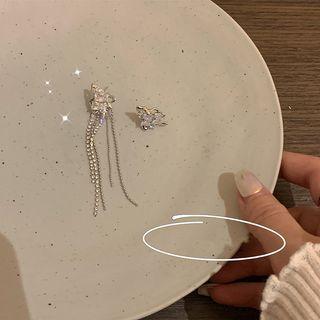 Butterfly Asymmetrical Alloy Fringed Earring D1473-1 - 1 Pair - Silver - One Size