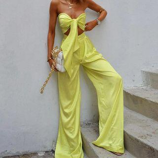 Set: Tie-front Tube Top + Wide Leg Pants