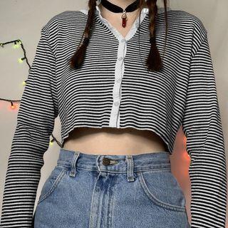 Long Sleeve Striped Crop Top