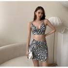 Set: Zebra Cropped Camisole Top + Pencil Skirt Black & White - One Size