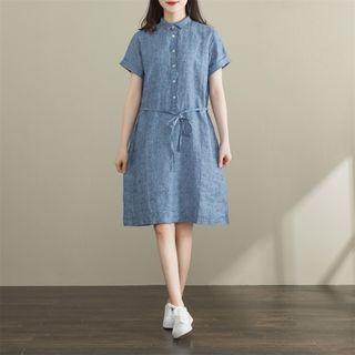 Short-sleeve Placket Linen Dress