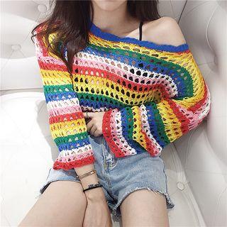 Striped Cutout Loose-fit Knit Top