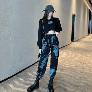 Lettering Cropped Sweatshirt / Tie Dye Harem Sweatpants