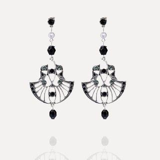 Rhinestone Fan Dangle Earring Silver - One Size