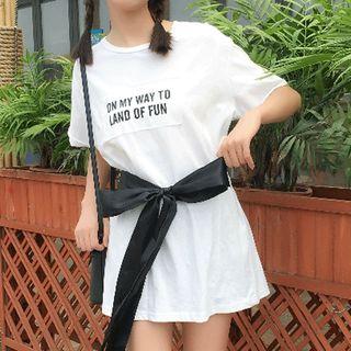 Lettering Tie Waist Short Sleeve T-shirt Dress