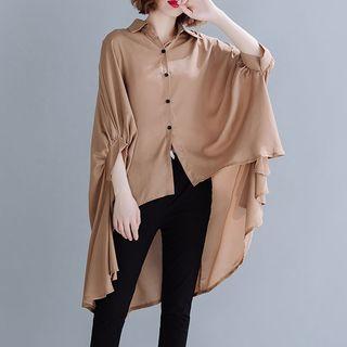 High Low Chiffon Shirt Light Brown - One Size