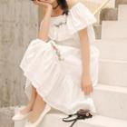 Off-shoulder Midi Embroidered A-line Dress