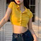 Short-sleeve Collar Button-up Cropped T-shirt