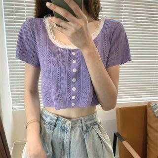 Lace Short-sleeve Cropped Knit Top