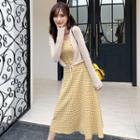 Gingham Strappy A-line Midi Dress / Tie-hem Cardigan