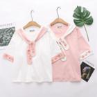 Tie-neck Short-sleeve Floral Print T-shirt