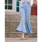 Cropped Flat-front Boot-cut Pants