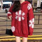 Snowflake Pattern Hooded Sweater Red - One Size