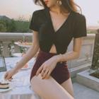 Two-tone Cut-out Short-sleeve Swimsuit