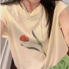 Sleeveless Tulip Print T-shirt