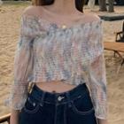 3/4-sleeve Chiffon Top Pink - One Size
