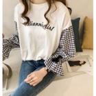 Mock Two-piece Plaid Lettering Long-sleeve T-shirt