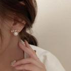 Rhinestone Star Faux Pearl Earring 1 Pair - Silver Stud - White - One Size