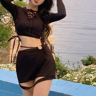 Long-sleeve Lace-up Cutout Swimdress