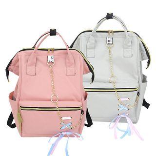 Lace-up Detail Chain Accent Backpack