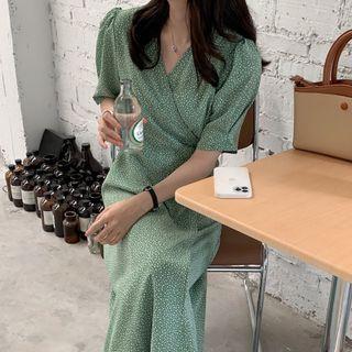 Short-sleeve Floral Wrapped Dress