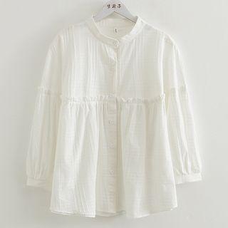 Ruffled Textured Blouse White - One Size