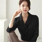 Double-breasted Ruffle-cuff Blouse